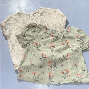 Copper Key Cream and Green Floral Kids Blouse Set